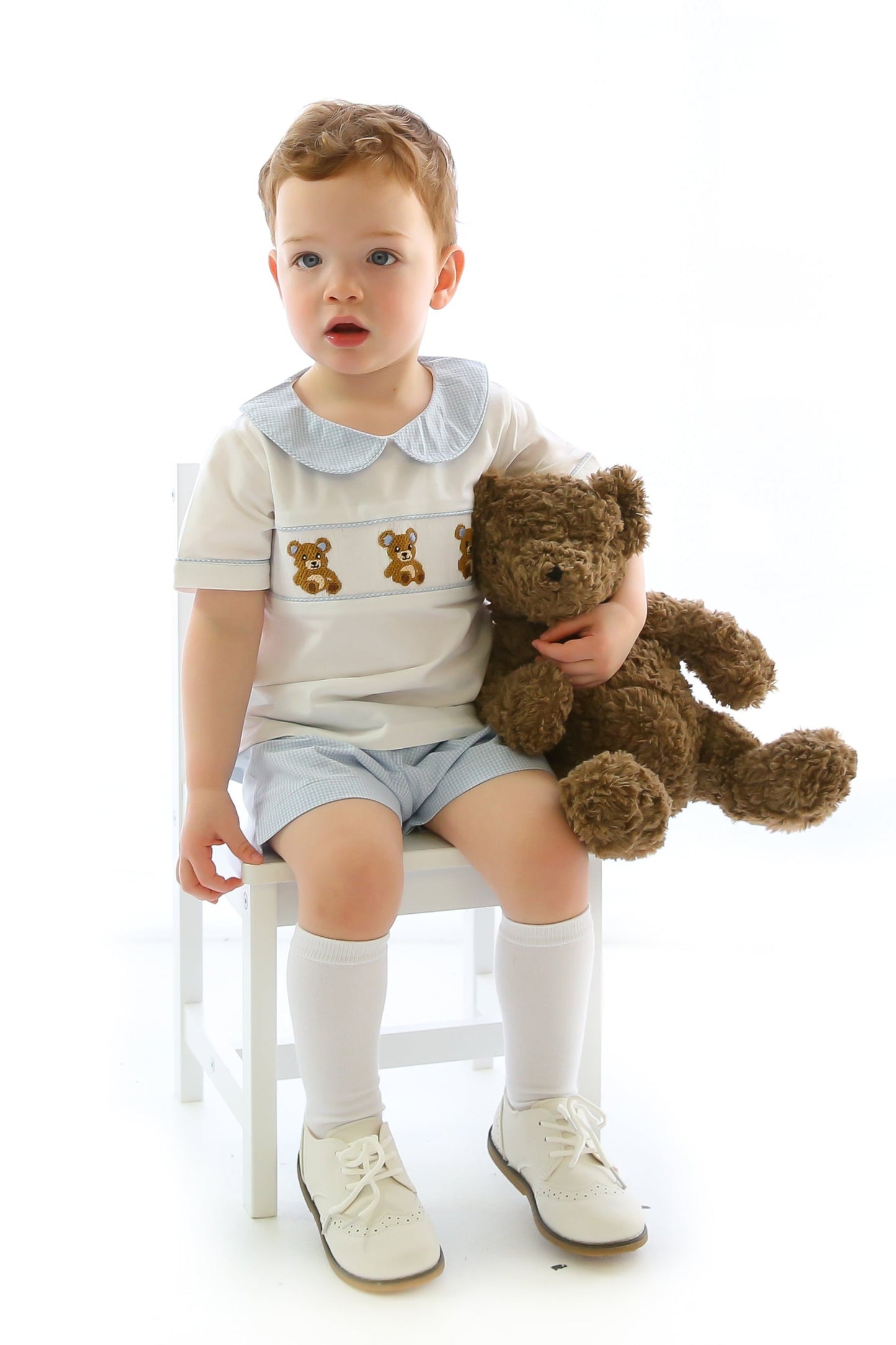 heirloom clothing, classic clothing, boys bubble, bubble, romper, traditional clothing, collared, smocked, embroidered, royal baby clothes, peter pan collar, baby boys, teddy smocked, teddy bear